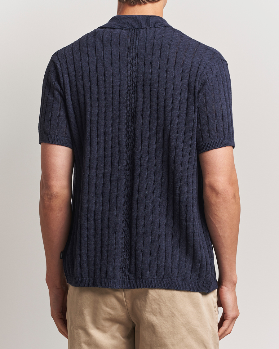 Herr | Skjortor | LES DEUX | Floyd Knitted Linen Short Sleeve Shirt Dark Navy