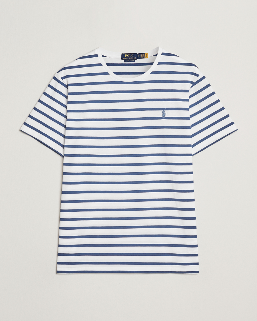 Herr | T-Shirts | Polo Ralph Lauren | Custom Slim Fit Striped Tee White/Old Royal