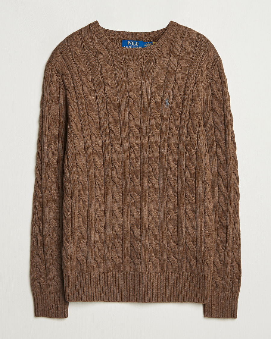Herr | Tröjor | Polo Ralph Lauren | Cotton Cable Pullover Coffee Brown Heather