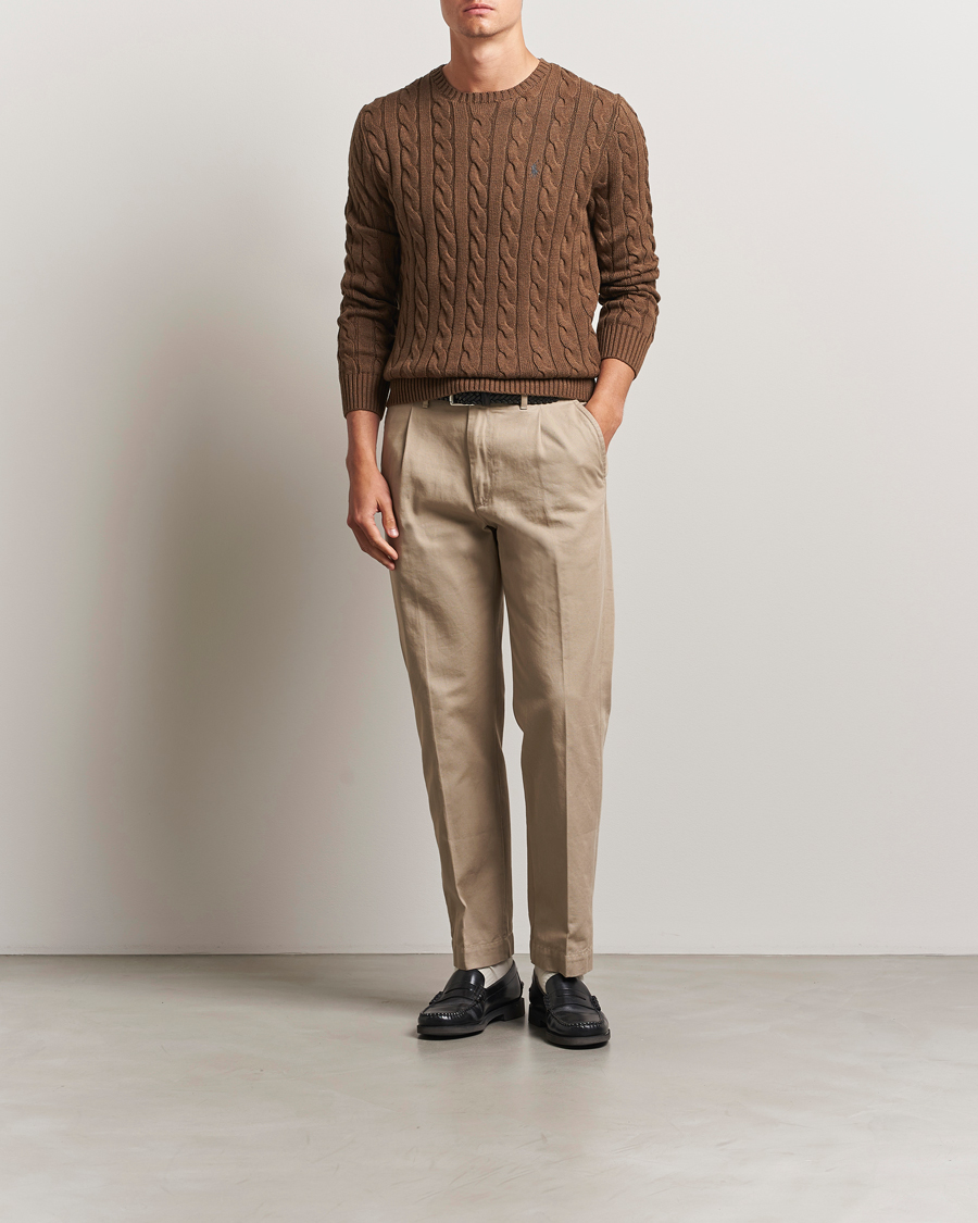 Herr | Tröjor | Polo Ralph Lauren | Cotton Cable Pullover Coffee Brown Heather