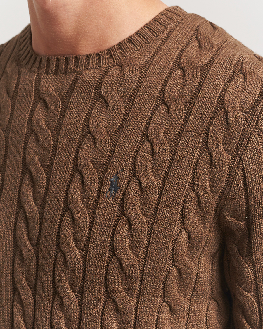 Herr | Tröjor | Polo Ralph Lauren | Cotton Cable Pullover Coffee Brown Heather