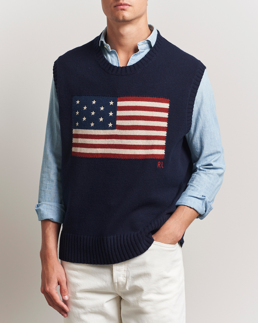 Herr | Tröjor | Polo Ralph Lauren | US Flag Cotton/Wool Vest Hunter Navy