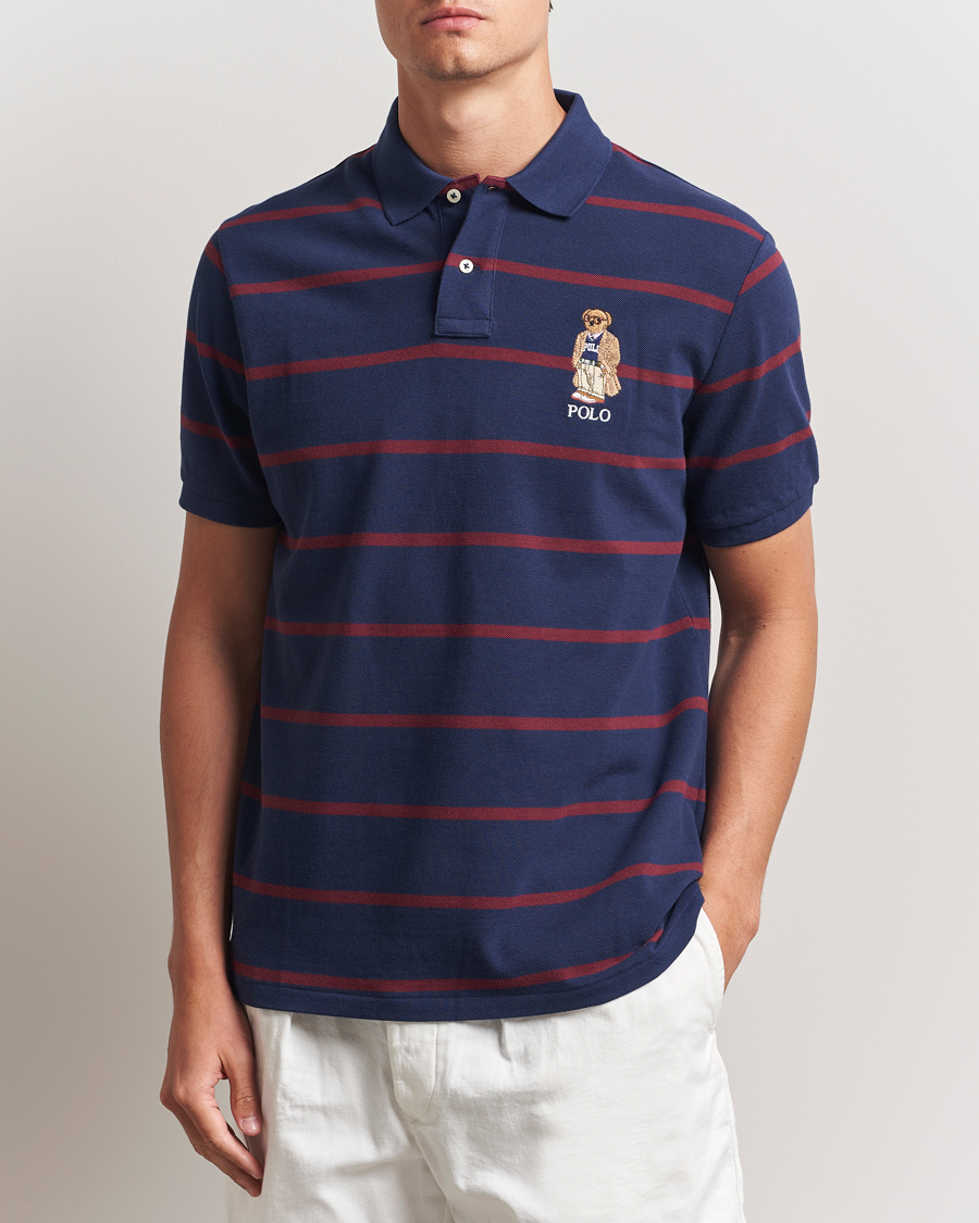 Herr | Pikéer | Polo Ralph Lauren | Custom Slim Fit Bear Striped Polo Navy/Heritage Bear