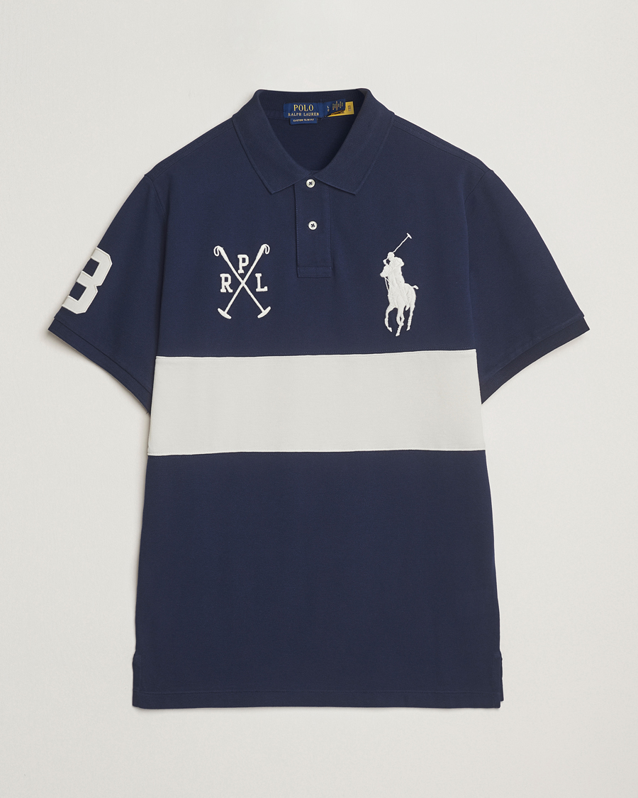 Herr | Pikéer | Polo Ralph Lauren | Custom Slim Block Stripe Polo Newport Navy/Nevis