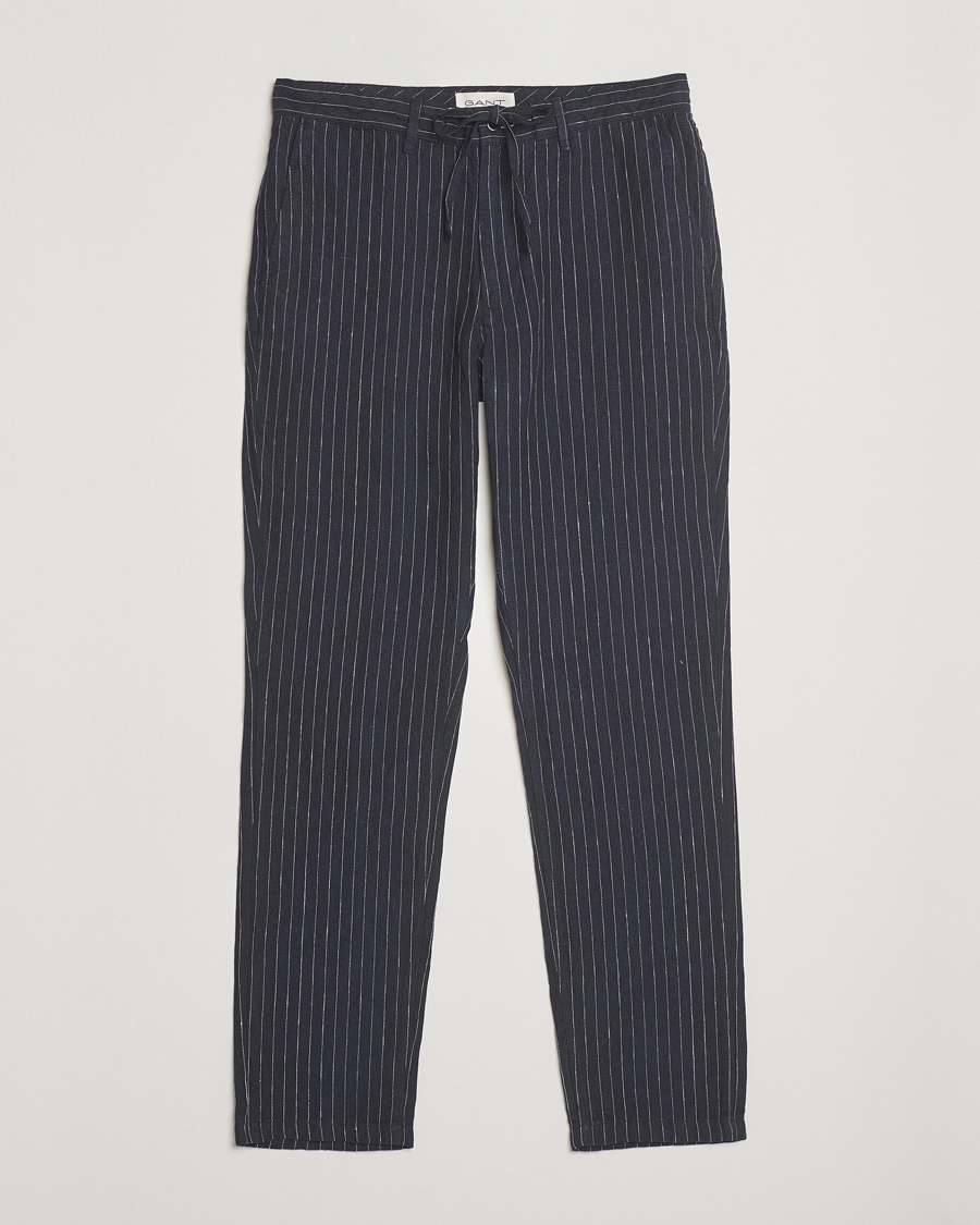 Herr | Byxor | GANT | Relaxed Fit Linen Pinstriped Trousers Darkened Navy