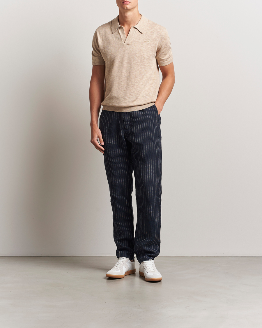 Herr | Byxor | GANT | Relaxed Fit Linen Pinstriped Trousers Darkened Navy