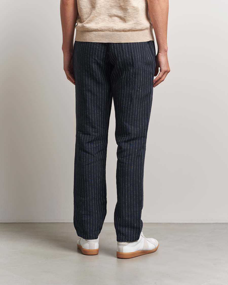 Herr | Byxor | GANT | Relaxed Fit Linen Pinstriped Trousers Darkened Navy
