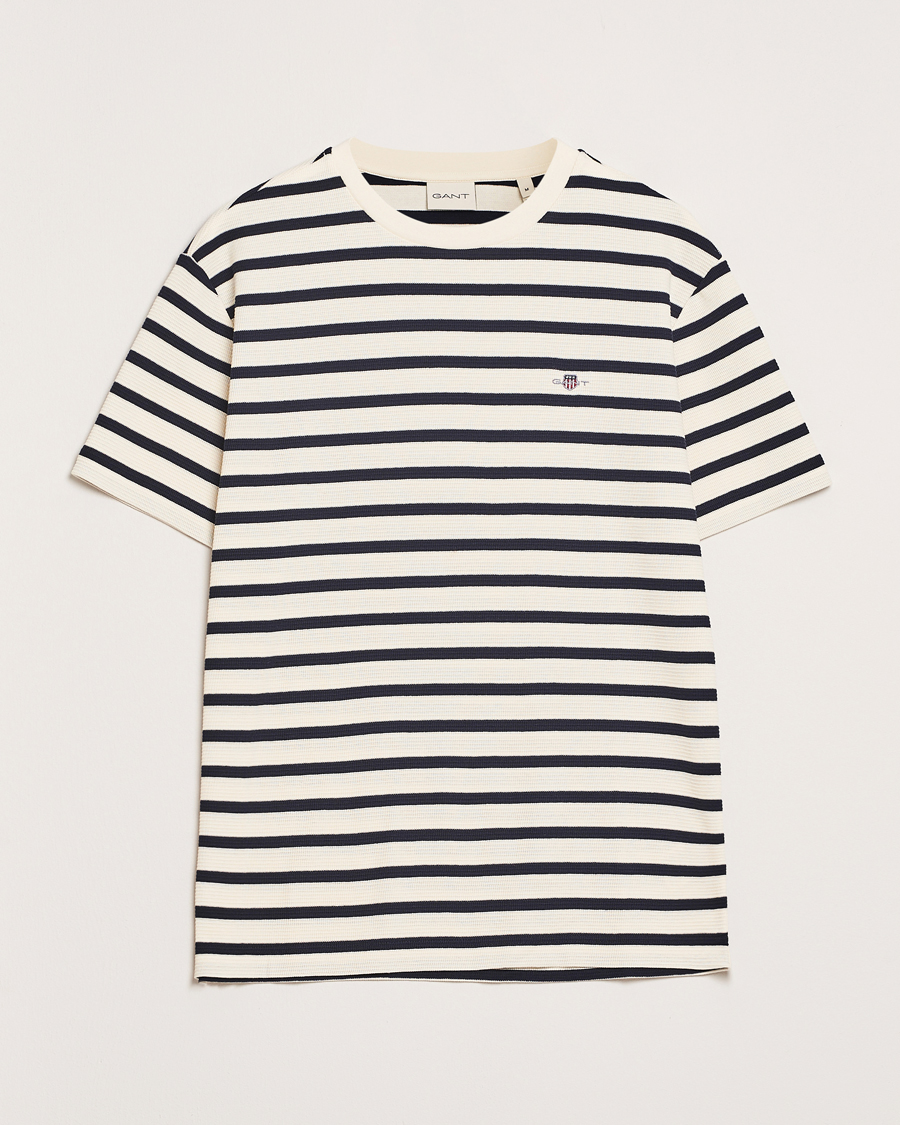 Herr | T-Shirts | GANT | Waffle Textured Striped T-Shirt Cream