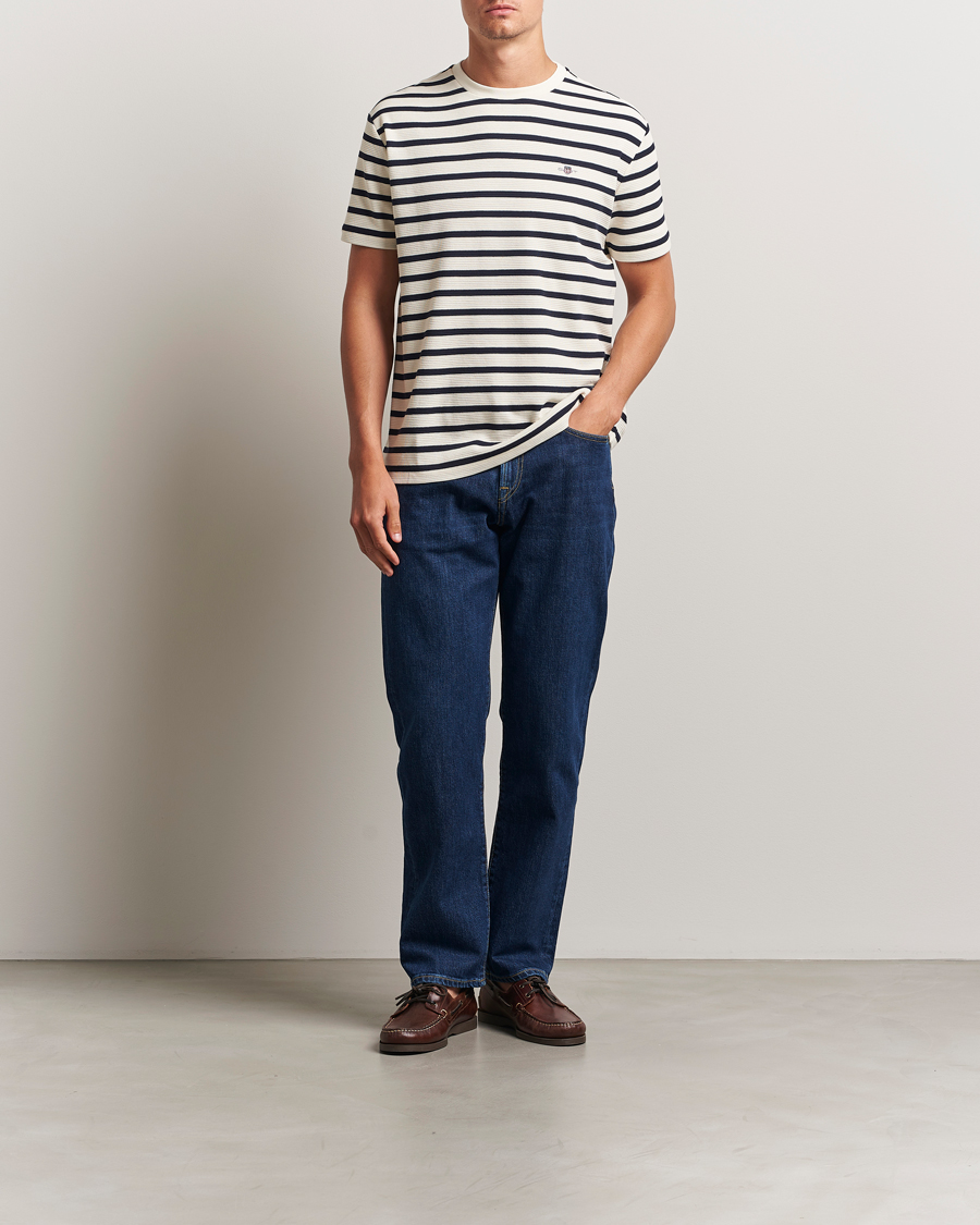 Herr | T-Shirts | GANT | Waffle Textured Striped T-Shirt Cream