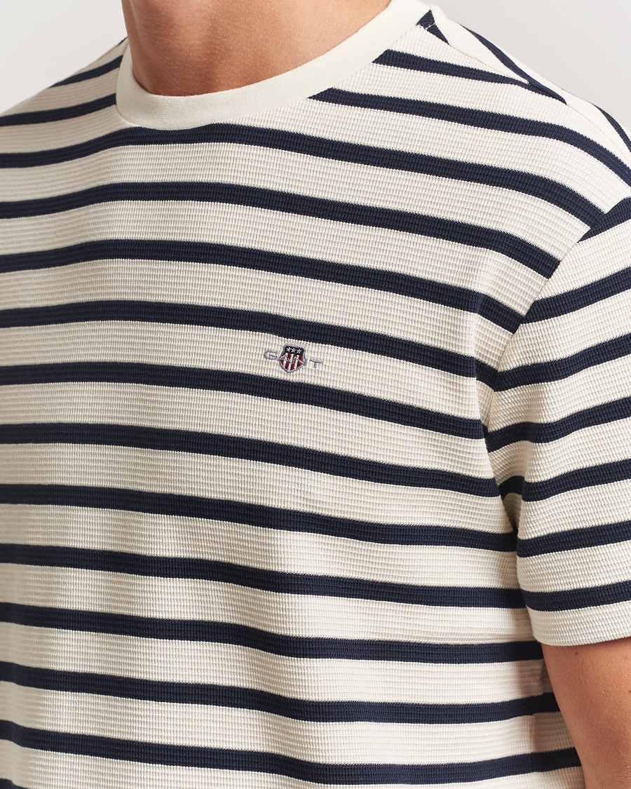 Herr | T-Shirts | GANT | Waffle Textured Striped T-Shirt Cream