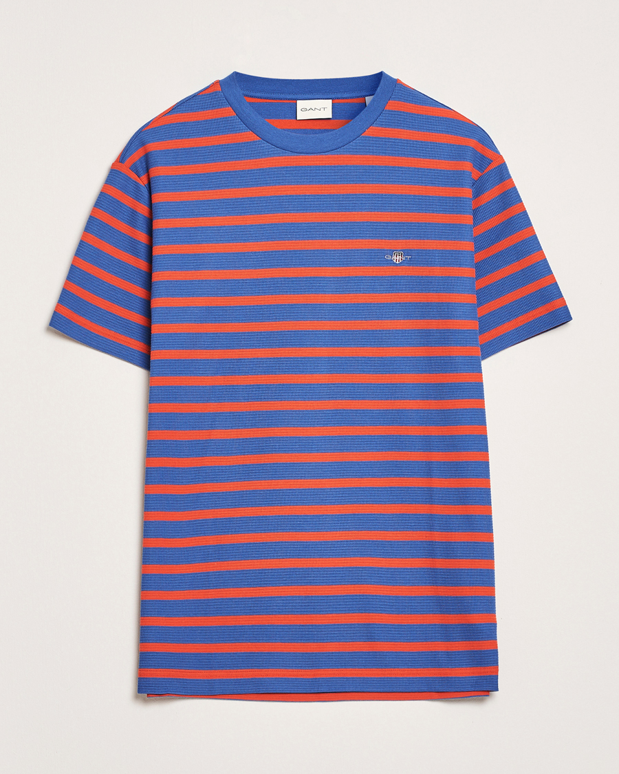 Herr | T-Shirts | GANT | Waffle Textured Striped T-Shirt Rich Blue