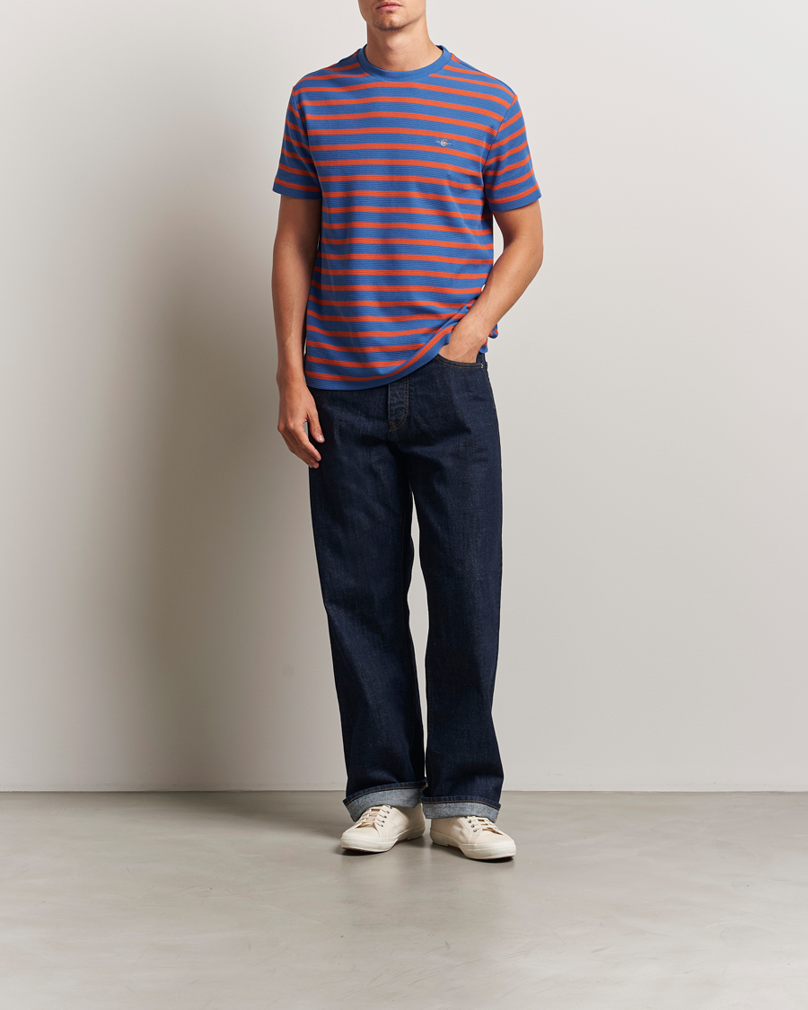 Herr | T-Shirts | GANT | Waffle Textured Striped T-Shirt Rich Blue