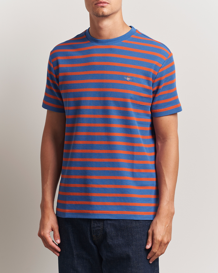 Herr | T-Shirts | GANT | Waffle Textured Striped T-Shirt Rich Blue