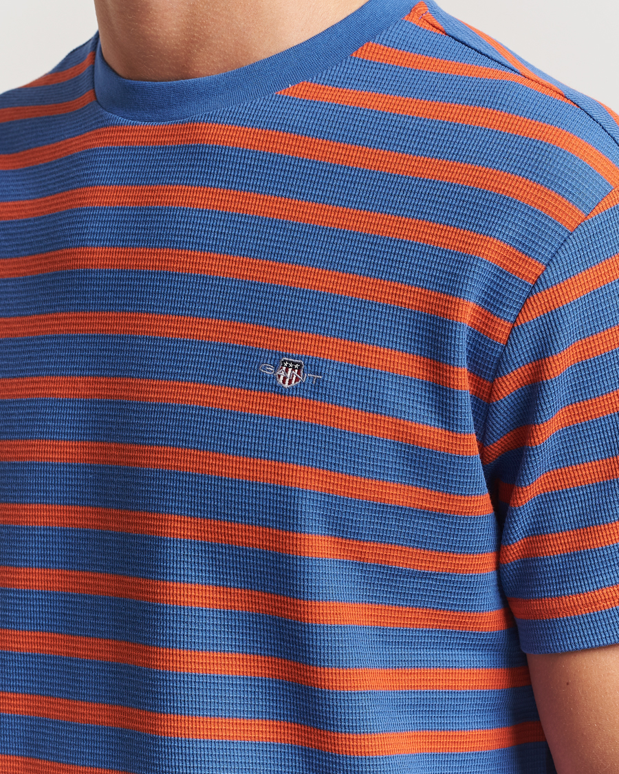 Herr | T-Shirts | GANT | Waffle Textured Striped T-Shirt Rich Blue