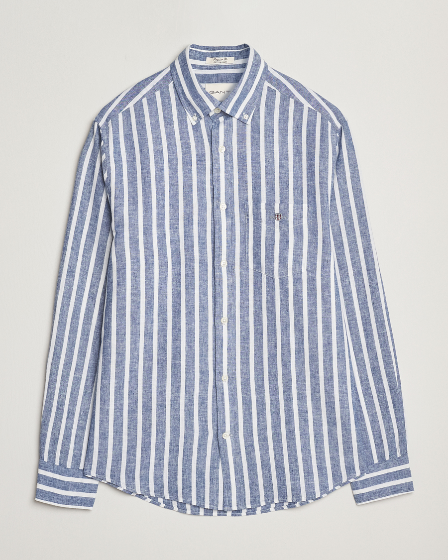 Herr | Skjortor | GANT | Regular Fit Cotton/Linen Striped Shirt Rich Blue
