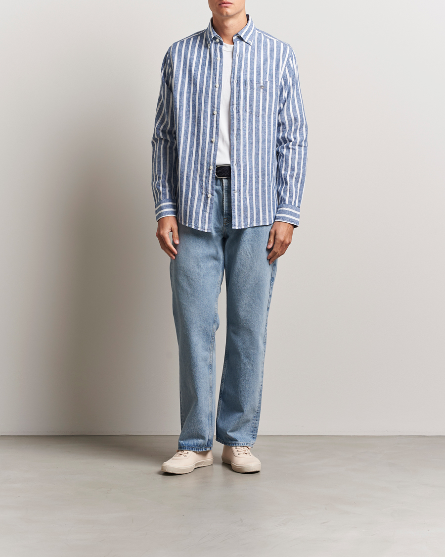 Herr | Skjortor | GANT | Regular Fit Cotton/Linen Striped Shirt Rich Blue