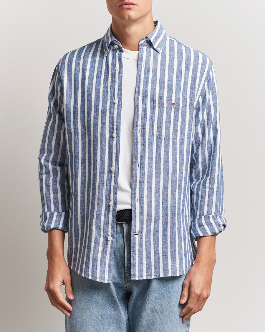 Herr | Skjortor | GANT | Regular Fit Cotton/Linen Striped Shirt Rich Blue