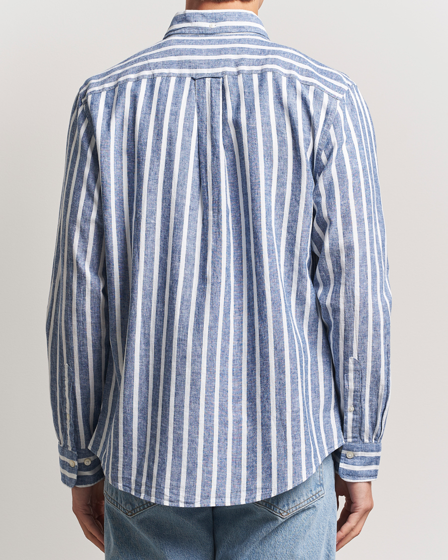 Herr | Skjortor | GANT | Regular Fit Cotton/Linen Striped Shirt Rich Blue