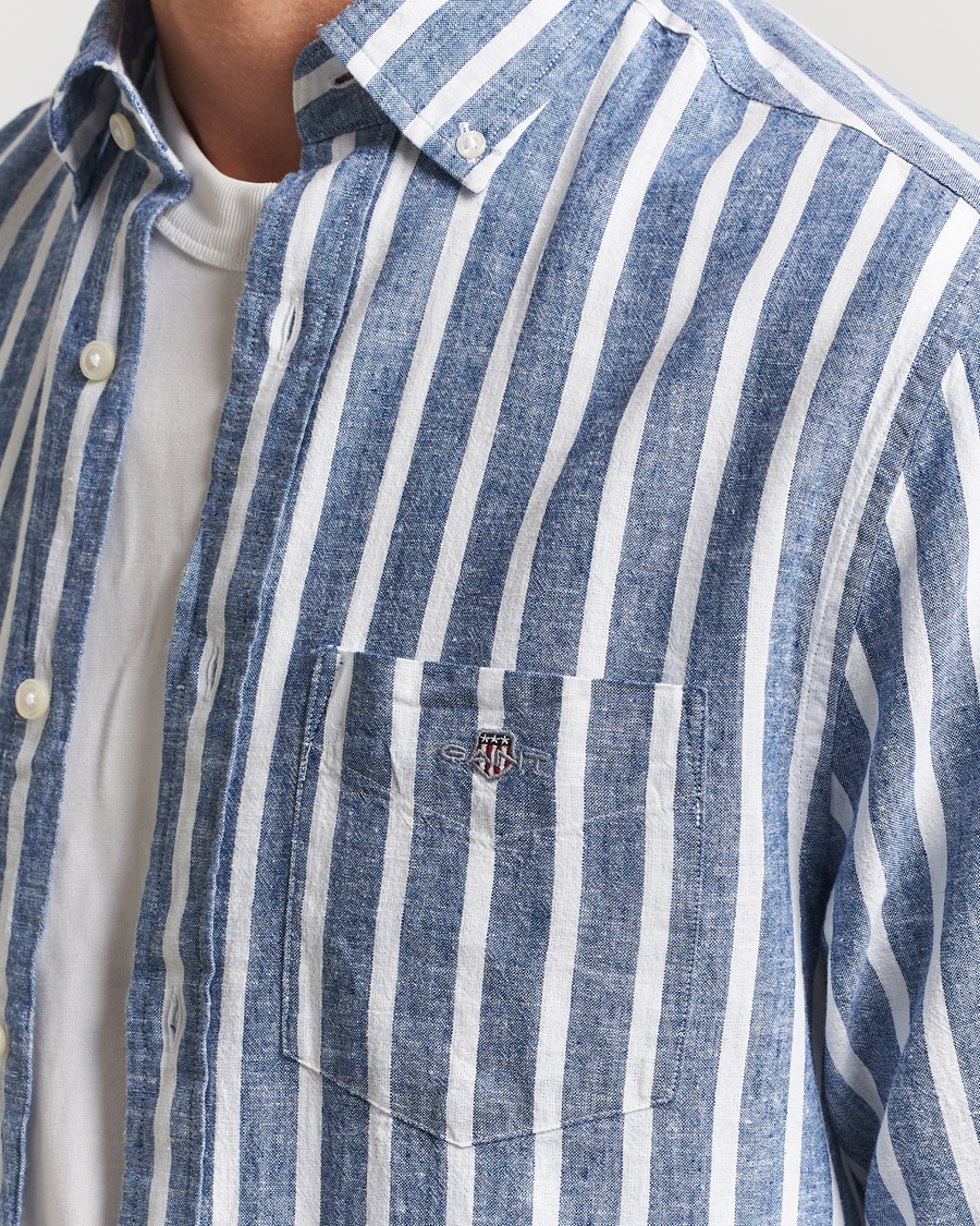 Herr | Skjortor | GANT | Regular Fit Cotton/Linen Striped Shirt Rich Blue