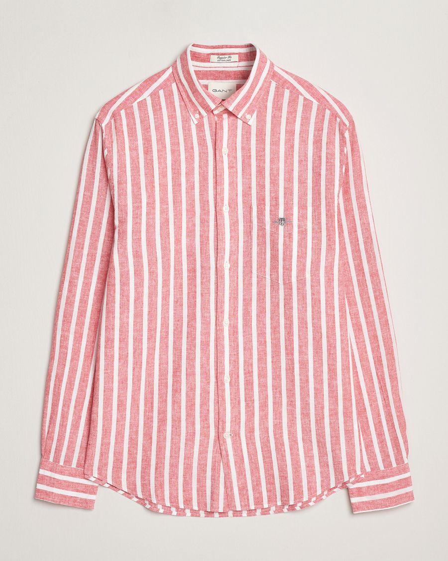 Herr | Skjortor | GANT | Regular Fit Cotton/Linen Striped Shirt Watermelon Red