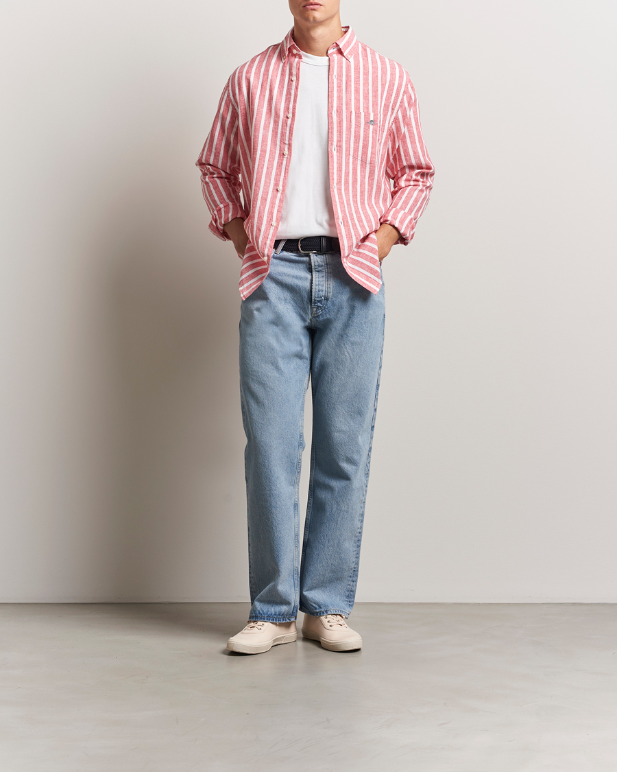 Herr | Skjortor | GANT | Regular Fit Cotton/Linen Striped Shirt Watermelon Red