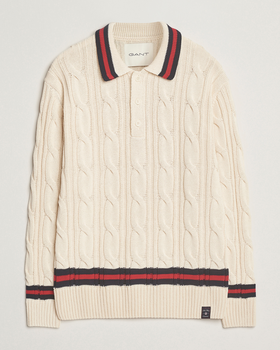 Herr | Tröjor | GANT | Cable Heavy Knitted Polo Cream