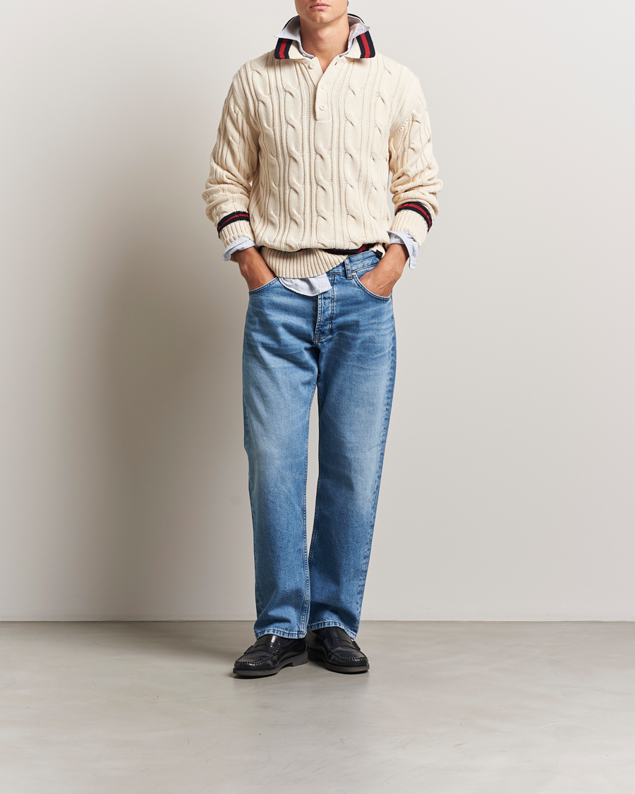 Herr | Tröjor | GANT | Cable Heavy Knitted Polo Cream