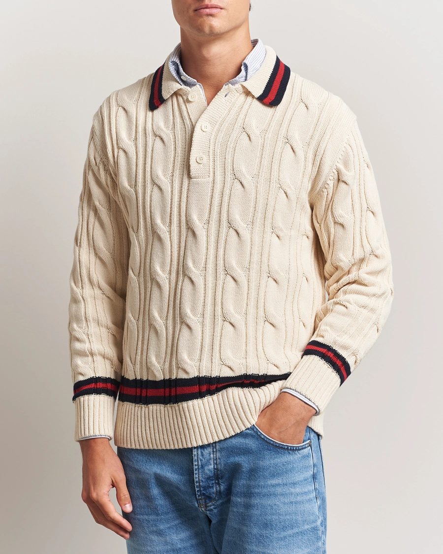 Herr | Tröjor | GANT | Cable Heavy Knitted Polo Cream