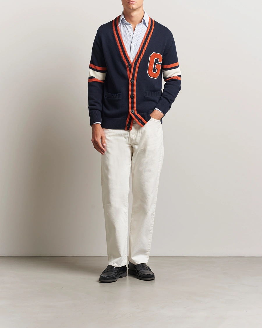 Herr | Tröjor | GANT | G-Badge Knitted Cardigan Evening Blue