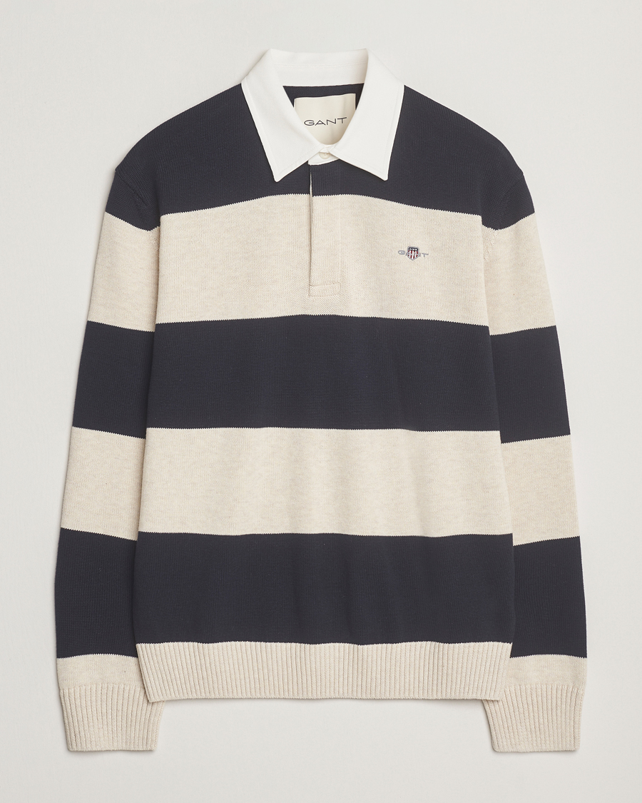 Herr | Tröjor | GANT | Knitted Barstriped Rugger Evening Blue