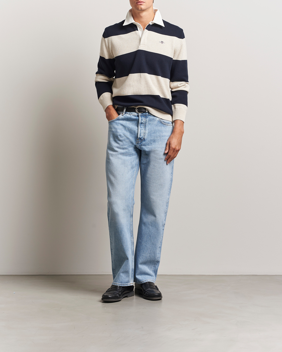 Herr | Tröjor | GANT | Knitted Barstriped Rugger Evening Blue
