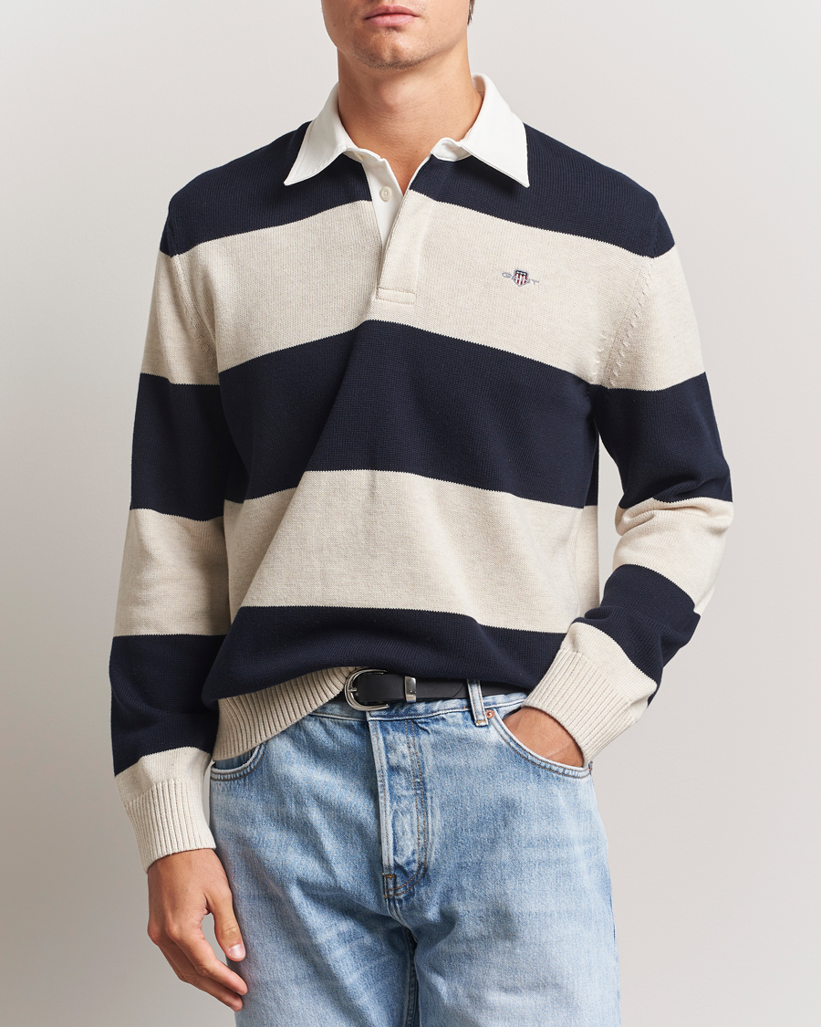 Herr | Tröjor | GANT | Knitted Barstriped Rugger Evening Blue