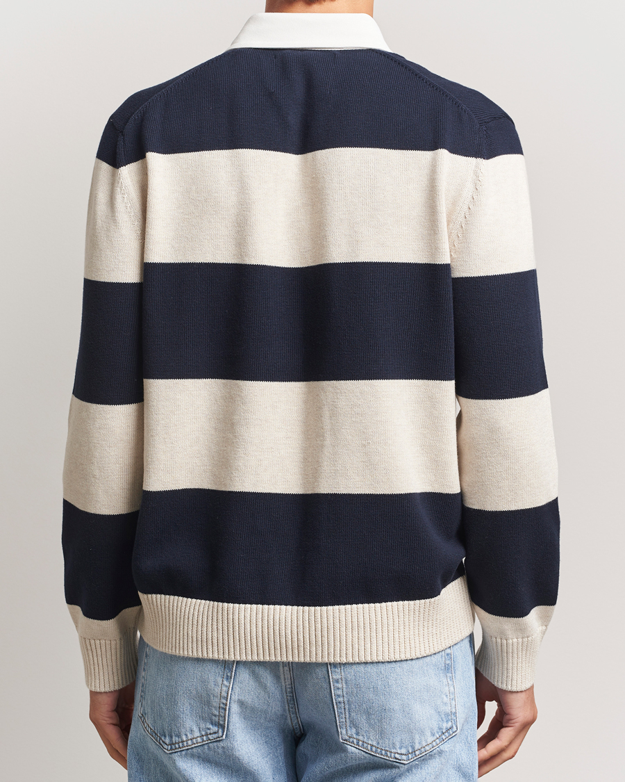 Herr | Tröjor | GANT | Knitted Barstriped Rugger Evening Blue