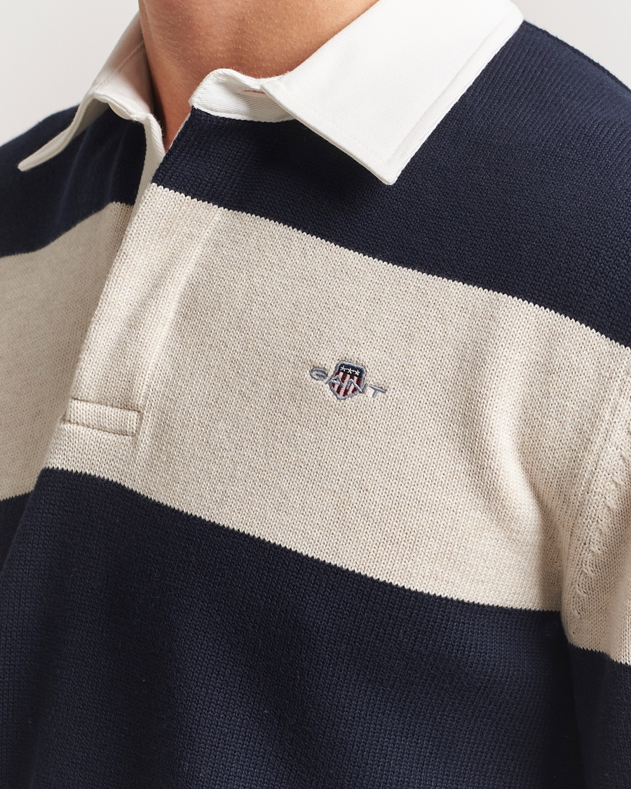 Herr | Tröjor | GANT | Knitted Barstriped Rugger Evening Blue