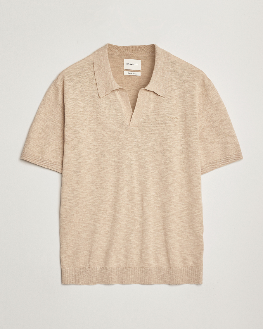 Herr | Pikéer | GANT | Linen/Cotton Open Collar Polo Dry Sand