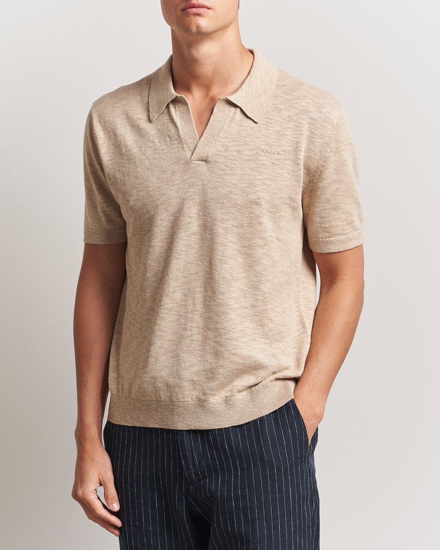 Herr | Pikéer | GANT | Linen/Cotton Open Collar Polo Dry Sand