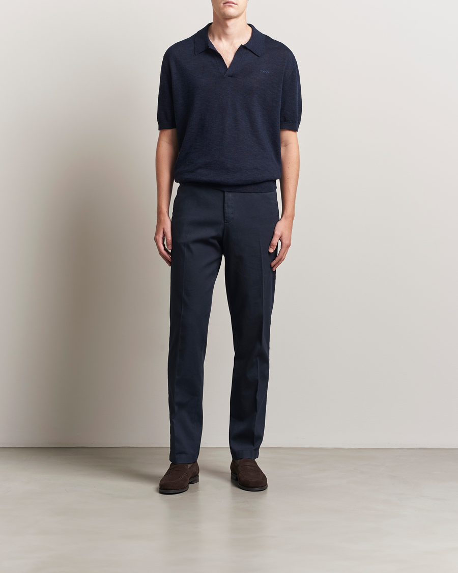 Herr | Pikéer | GANT | Linen/Cotton Open Collar Polo Evening Blue