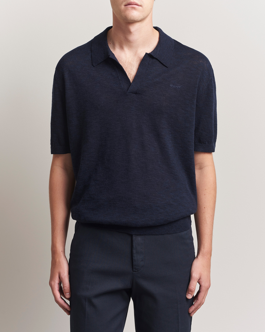 Herr | Pikéer | GANT | Linen/Cotton Open Collar Polo Evening Blue