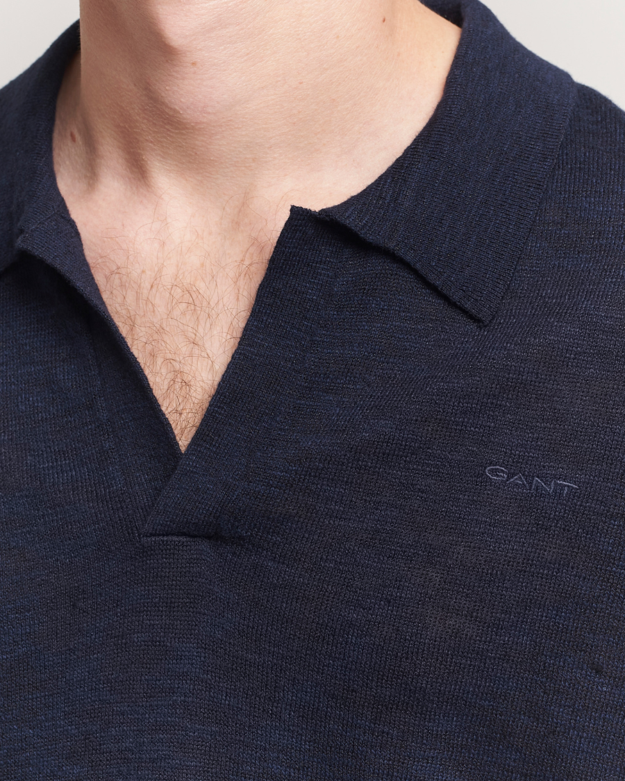 Herr | Pikéer | GANT | Linen/Cotton Open Collar Polo Evening Blue