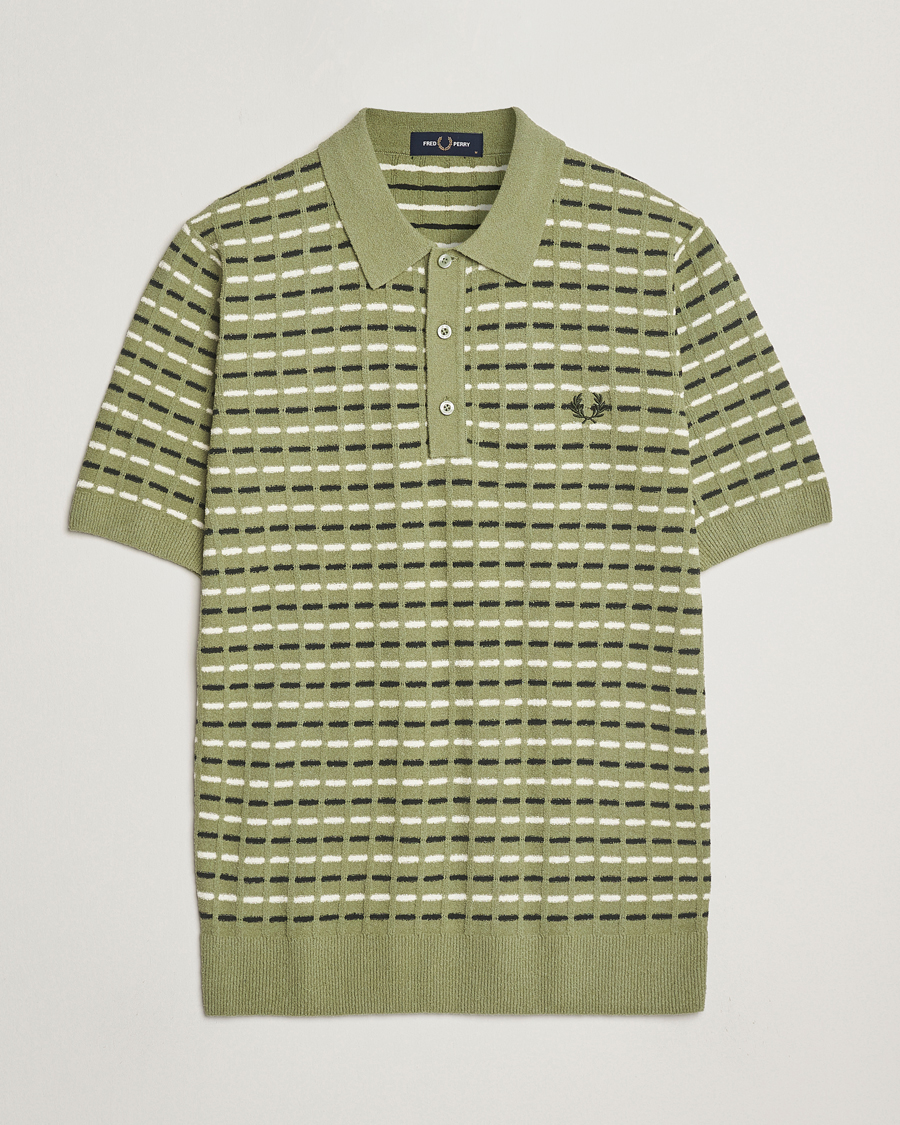 Herr | Pikéer | Fred Perry | Bouclé Ribbed Knitted Polo Olive Mint