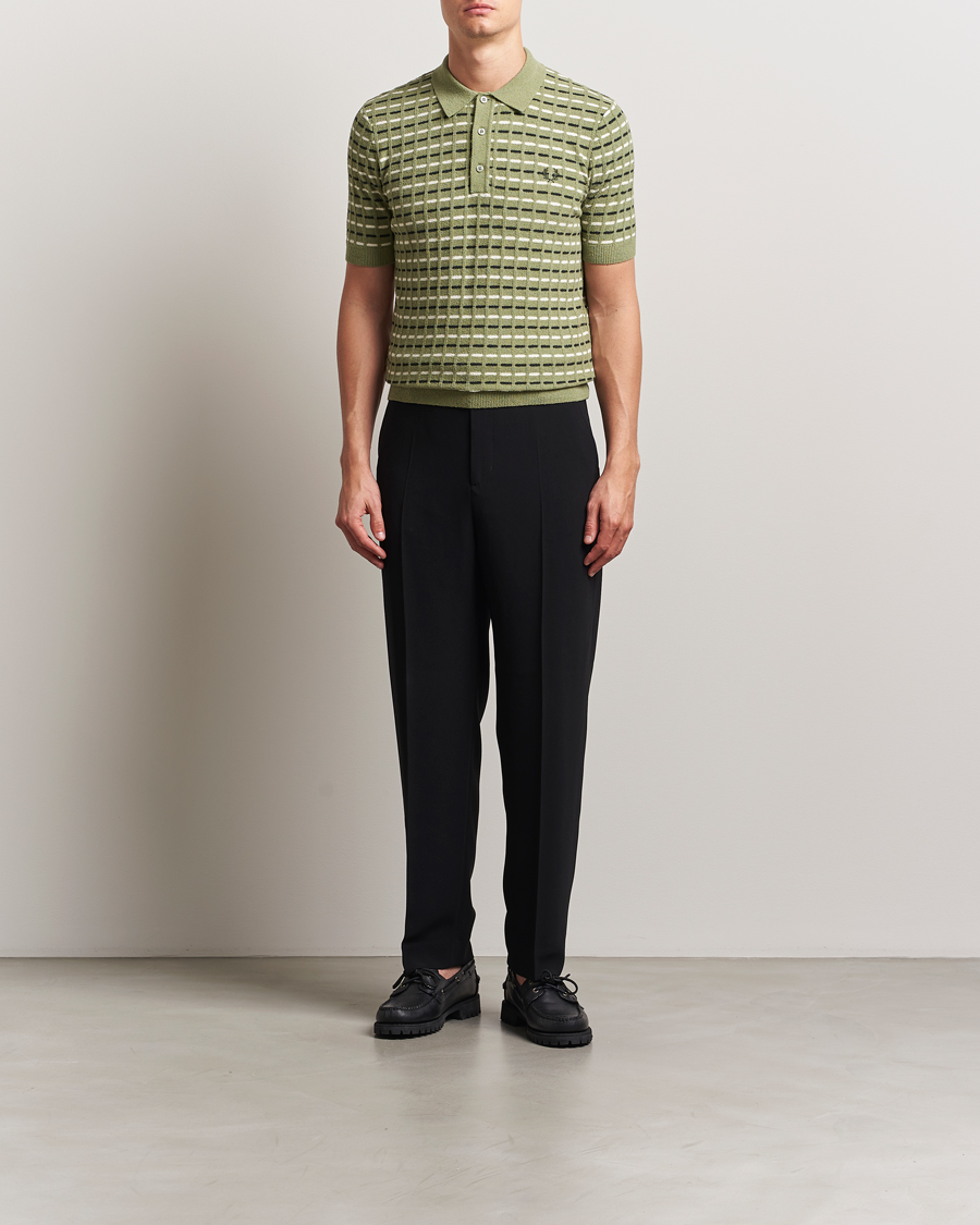 Herr | Pikéer | Fred Perry | Bouclé Ribbed Knitted Polo Olive Mint