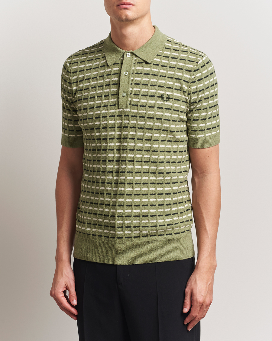 Herr | Pikéer | Fred Perry | Bouclé Ribbed Knitted Polo Olive Mint