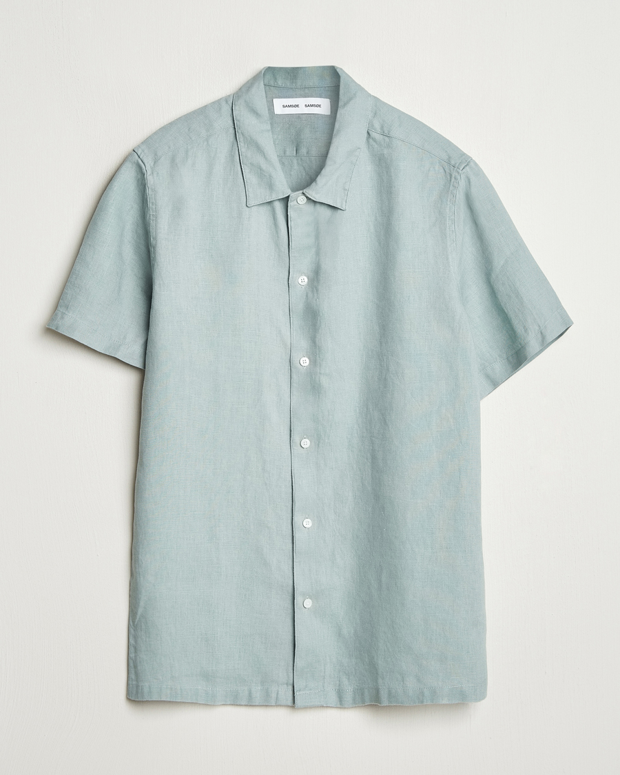 Herr | Skjortor | Samsøe Samsøe | Avan Linen Short Sleeve Shirt Abyss Green