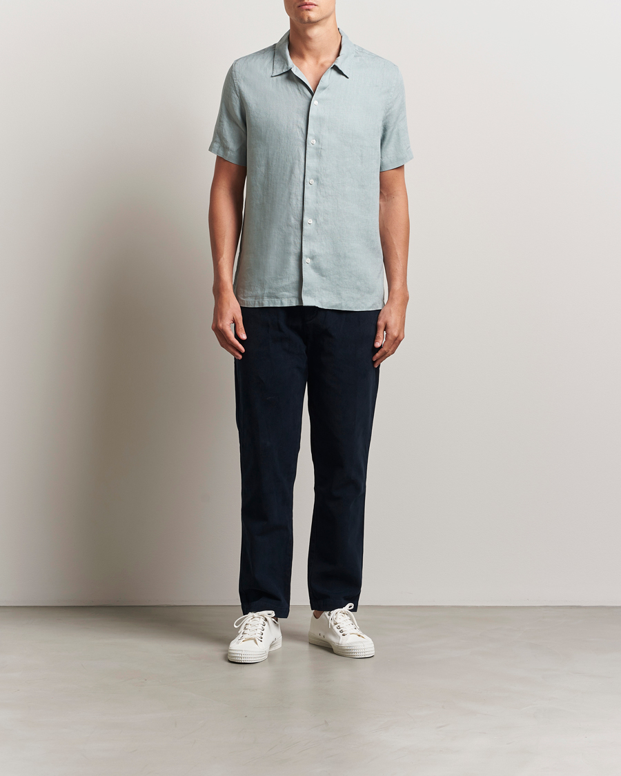 Herr | Skjortor | Samsøe Samsøe | Avan Linen Short Sleeve Shirt Abyss Green