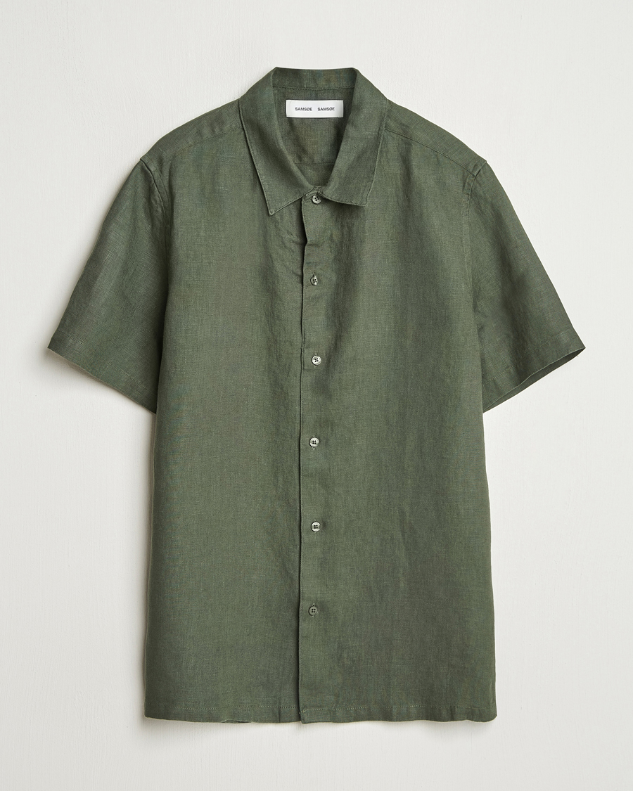 Herr | Skjortor | Samsøe Samsøe | Avan Linen Short Sleeve Shirt Climbing Ivy