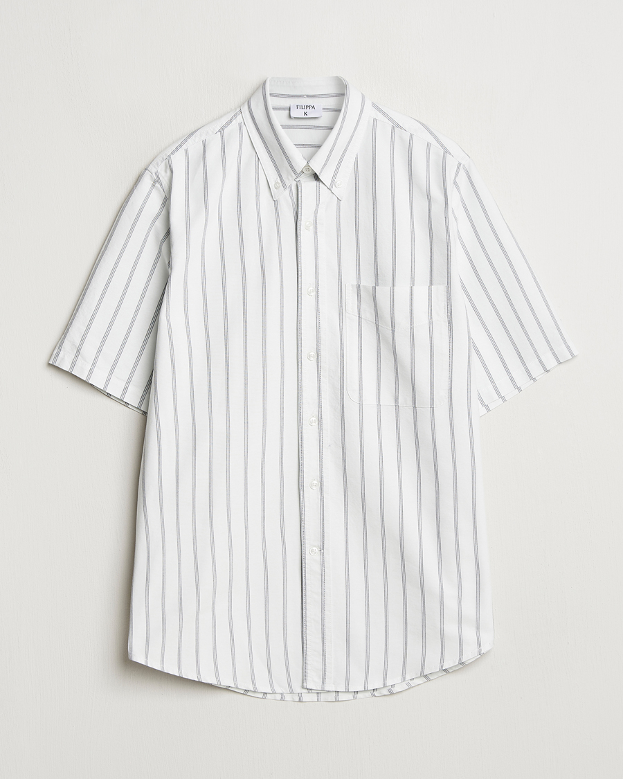Herr | Skjortor | Filippa K | Striped Oxford Short Sleeve Shirt Pale Blue/Navy