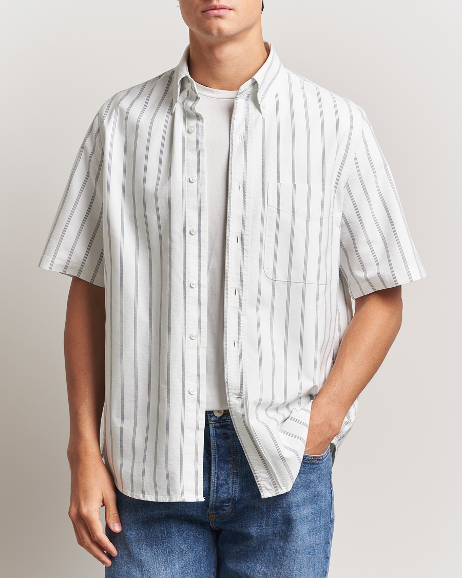 Herr | Skjortor | Filippa K | Striped Oxford Short Sleeve Shirt Pale Blue/Navy