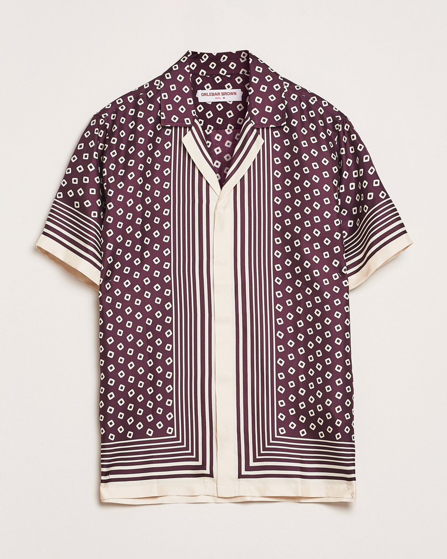 Herr | Skjortor | Orlebar Brown | Maitan Silk Lumina Short Sleeve Shirt Damson/Latte