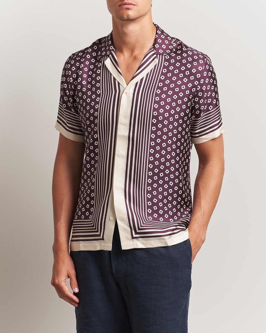 Herr | Skjortor | Orlebar Brown | Maitan Silk Lumina Short Sleeve Shirt Damson/Latte