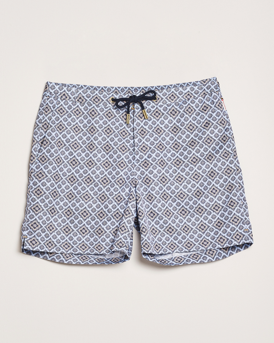Herr | Badbyxor | Orlebar Brown | Bulldog Drawcord Paisley Swimshorts Wave Blue